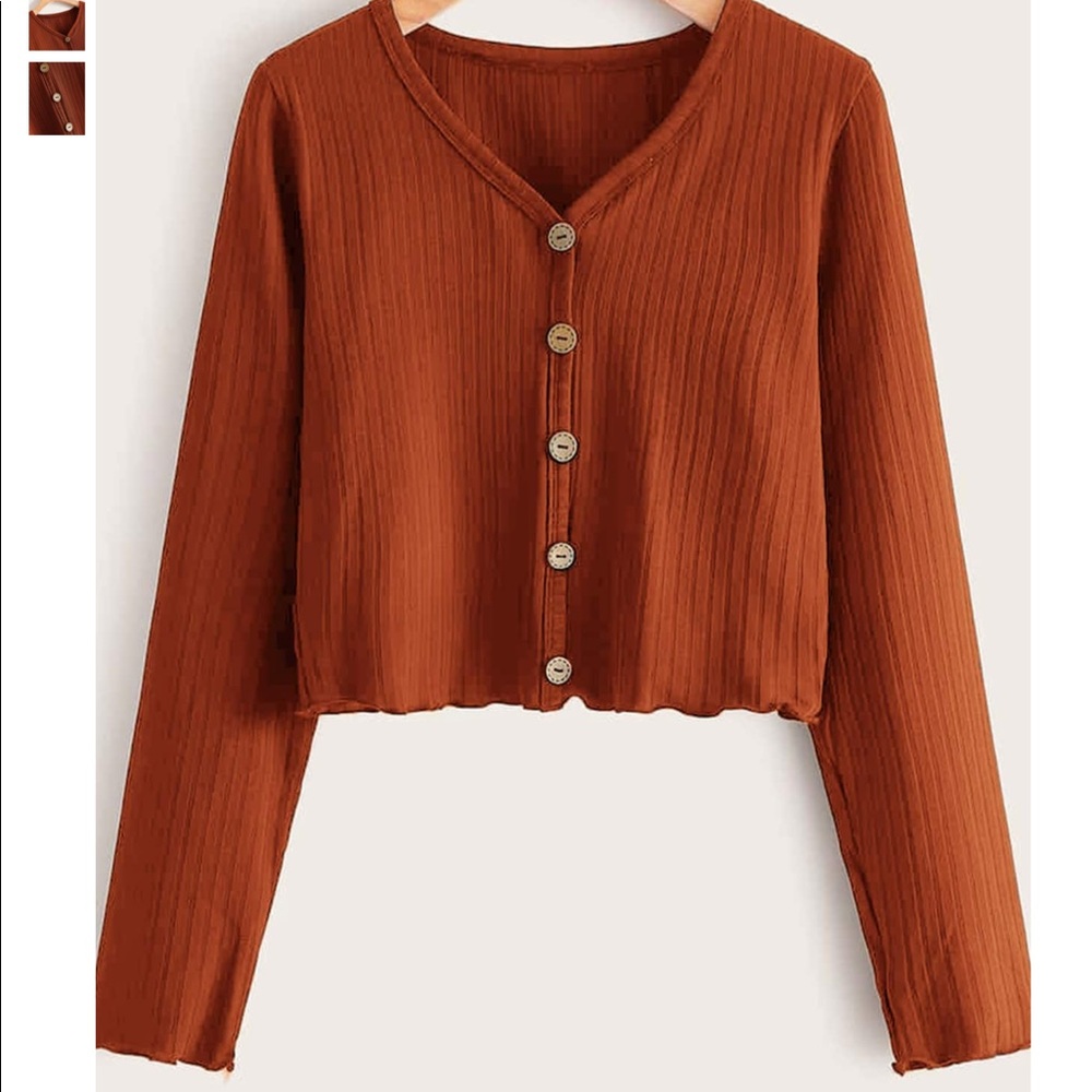 Plus Button Through Lettuce Trim Ribbed Tee